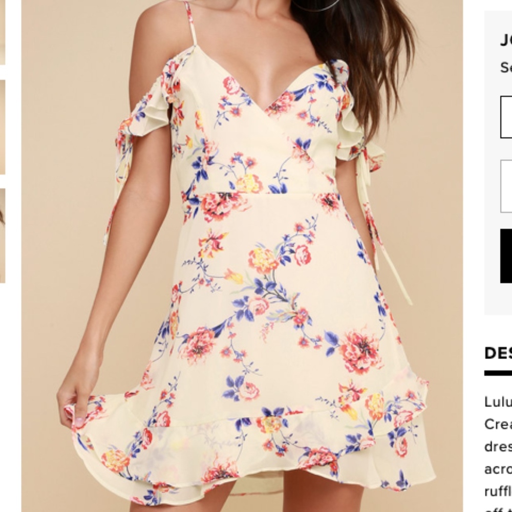 Lulu's Cream Floral Print Off-The-Shoulder Dress